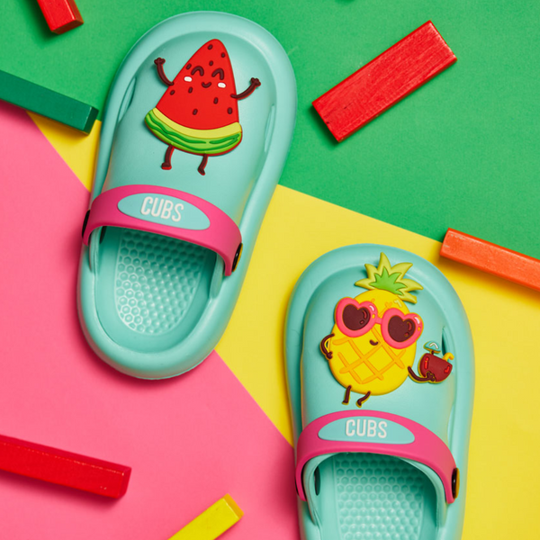 Girls Rubber Clogs – Aqua with Fruit Design