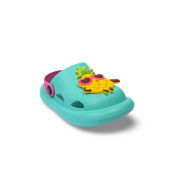 Girls Rubber Clogs – Aqua with Fruit Design