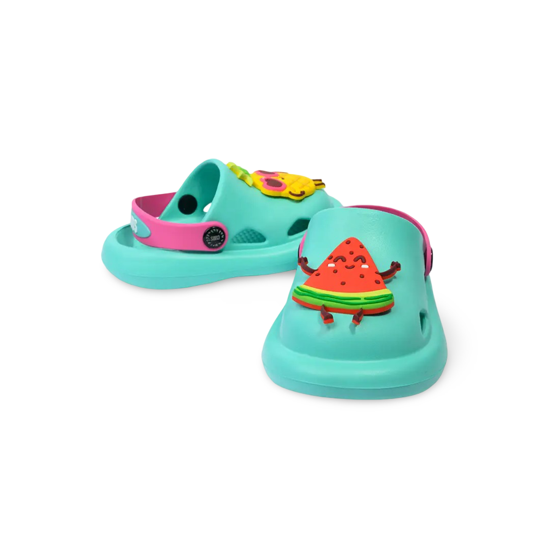 Girls Rubber Clogs – Aqua with Fruit Design