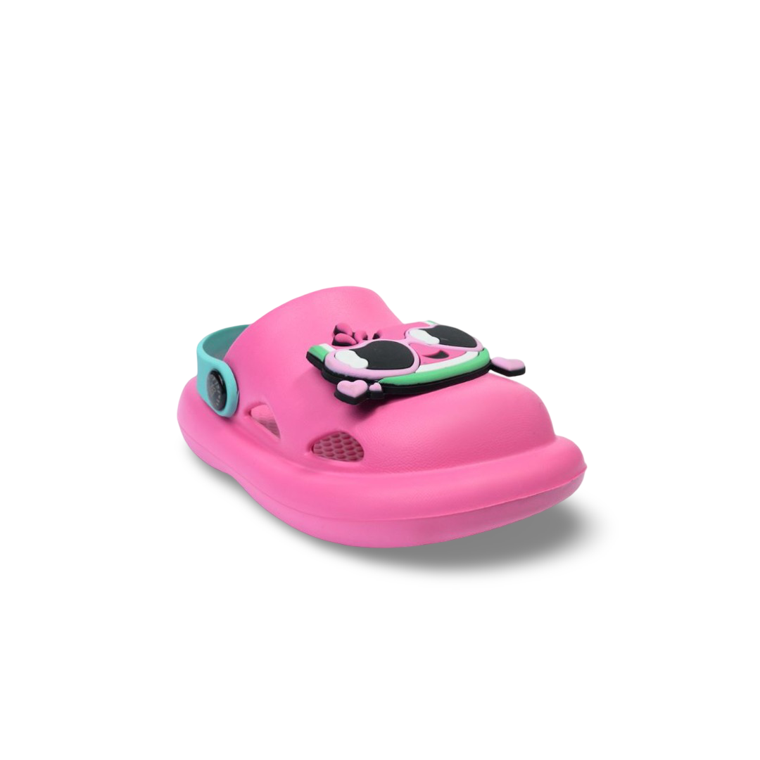 Girls Rubber Clogs – Pink with Smiling Watermelon Design