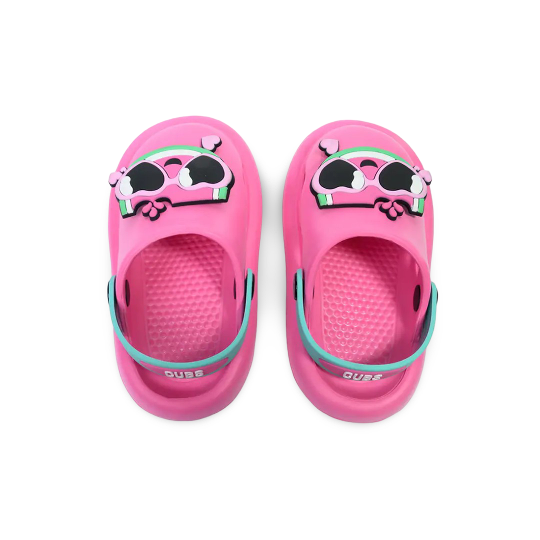 Girls Rubber Clogs – Pink with Smiling Watermelon Design