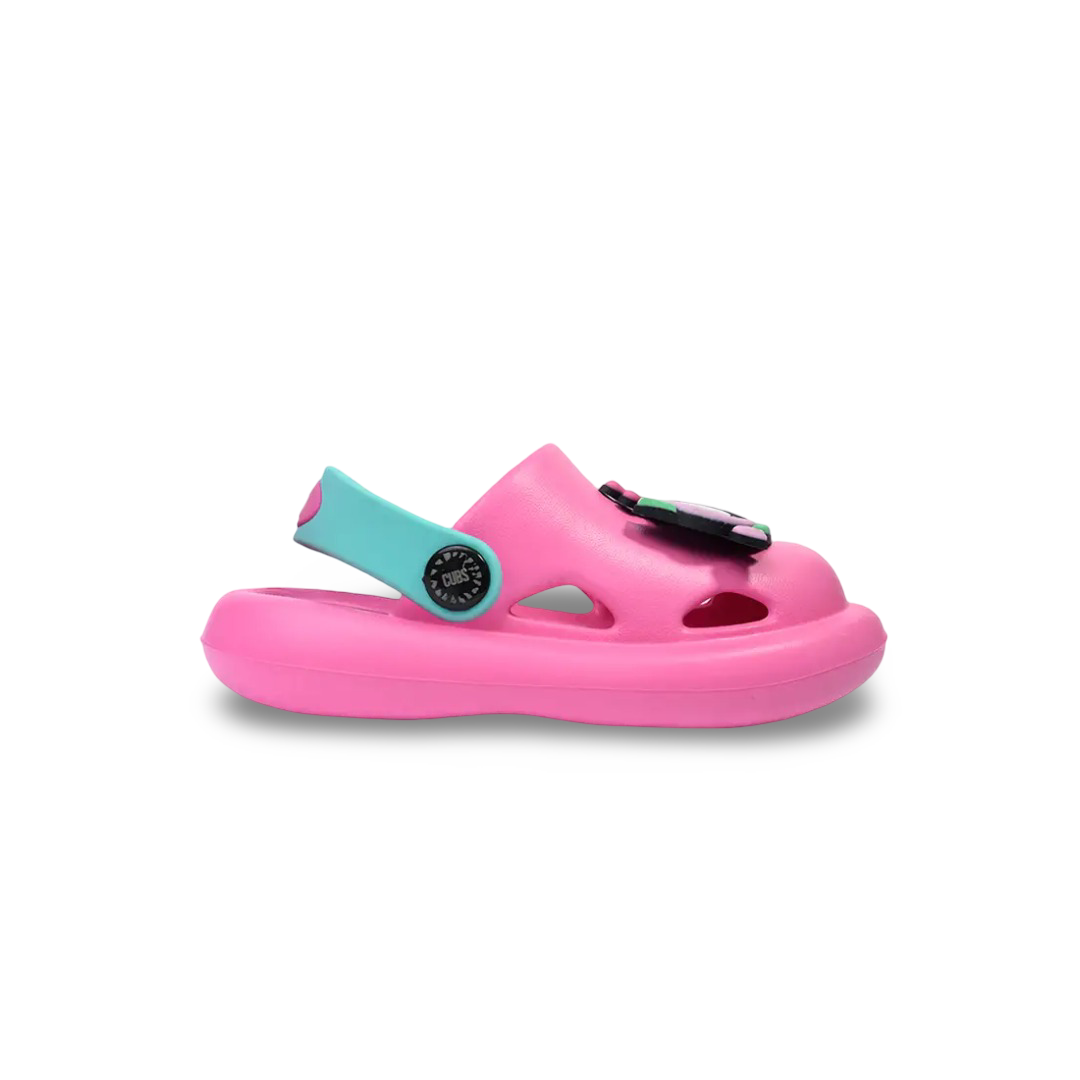 Girls Rubber Clogs – Pink with Smiling Watermelon Design