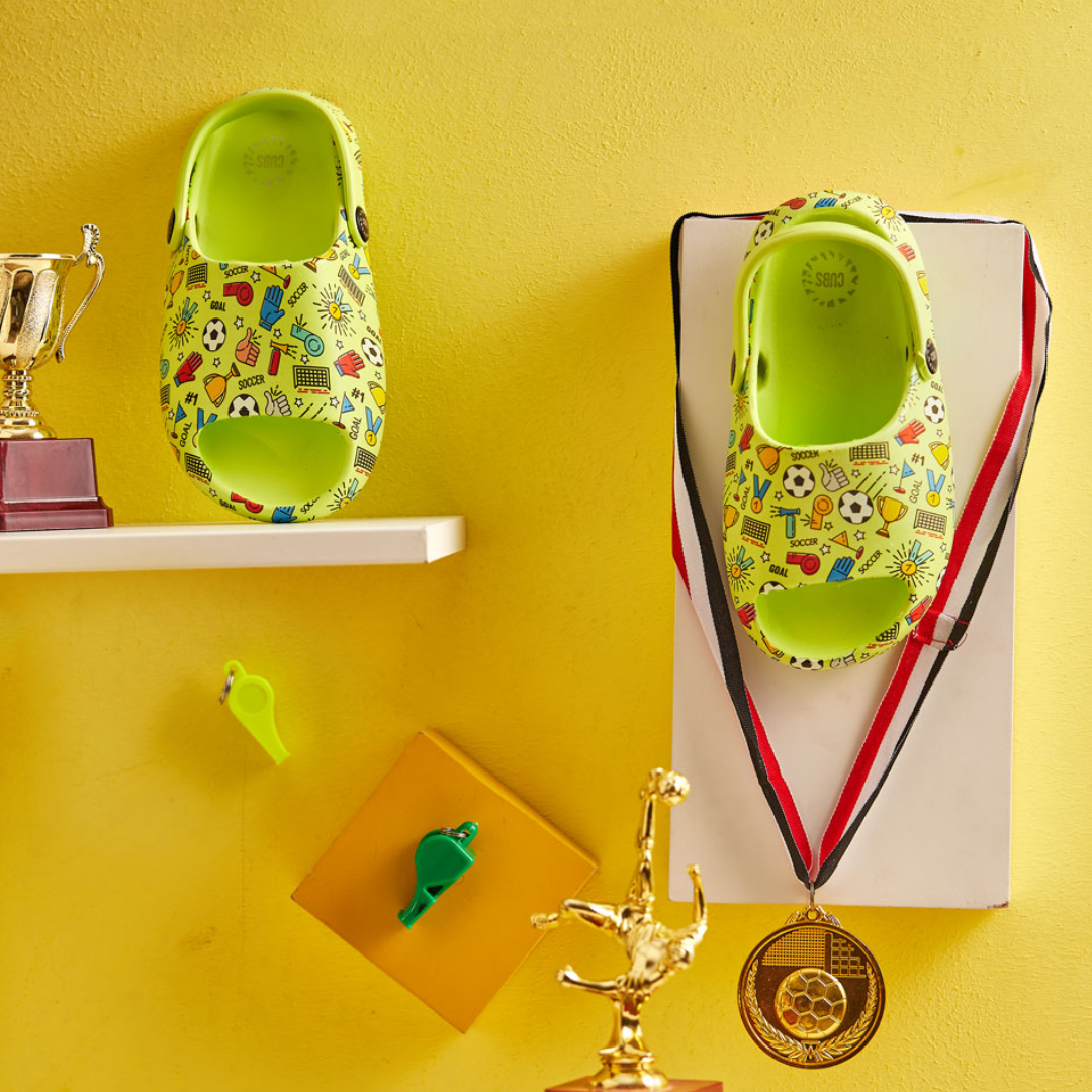 Boys Rubber Sandals – Green with Sports Print