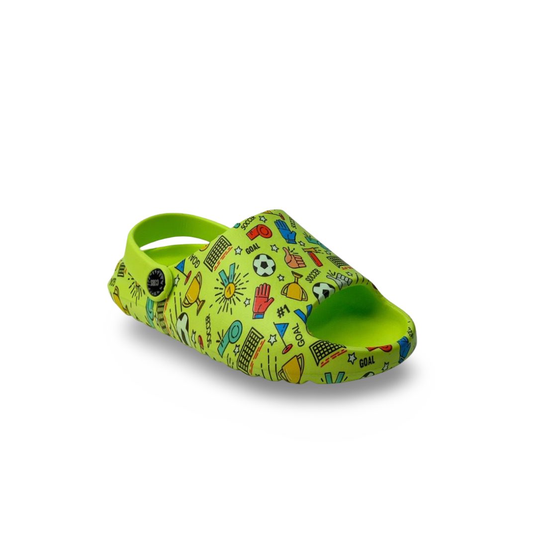 Boys Rubber Sandals – Green with Sports Print