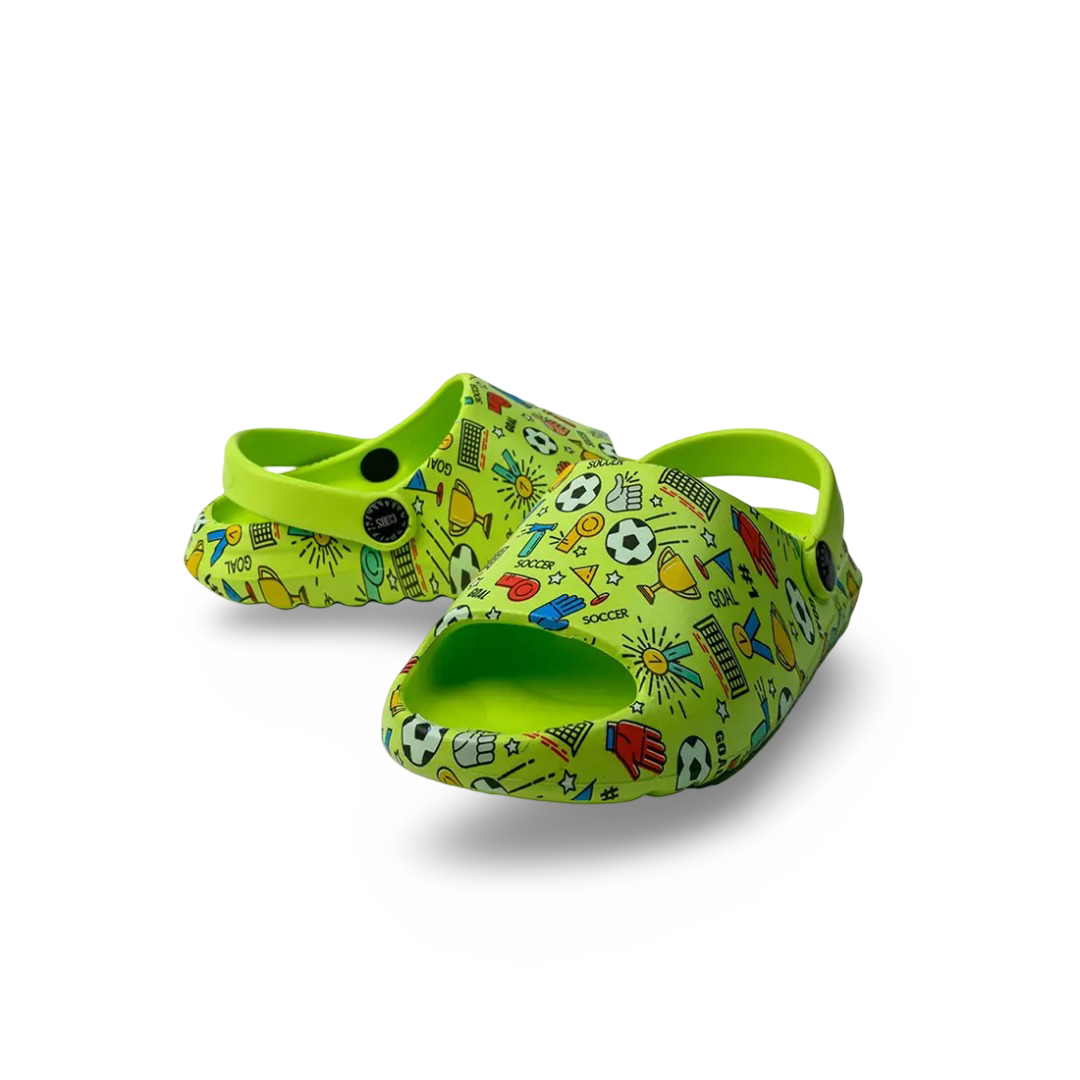 Boys Rubber Sandals – Green with Sports Print