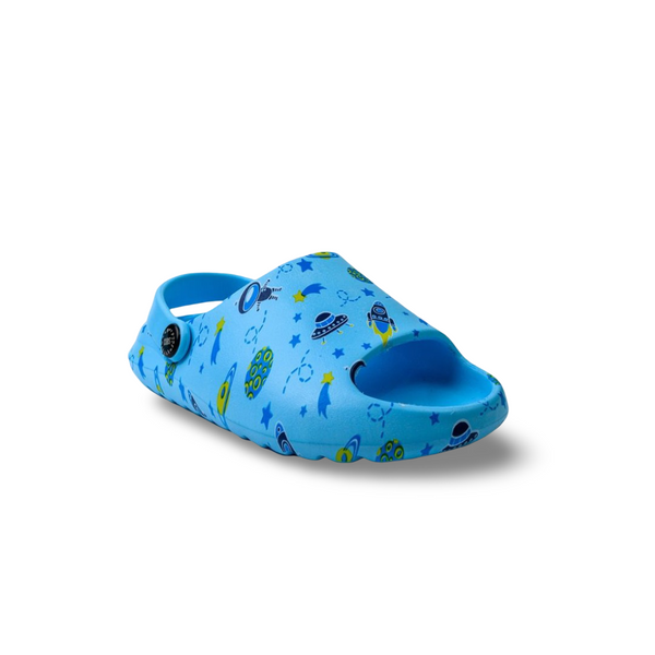 Boys Rubber Sandals – Baby Blue with Outer Space Print