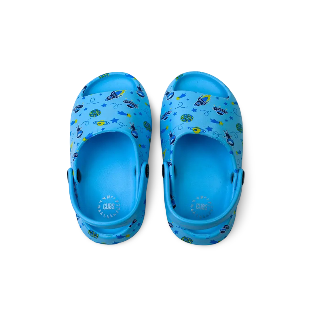 Boys Rubber Sandals – Baby Blue with Outer Space Print - Clothing - Cubs