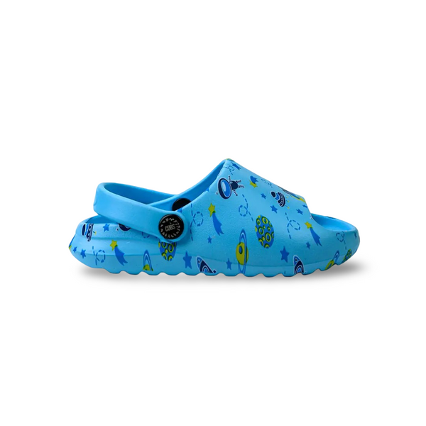 Boys Rubber Sandals – Baby Blue with Outer Space Print