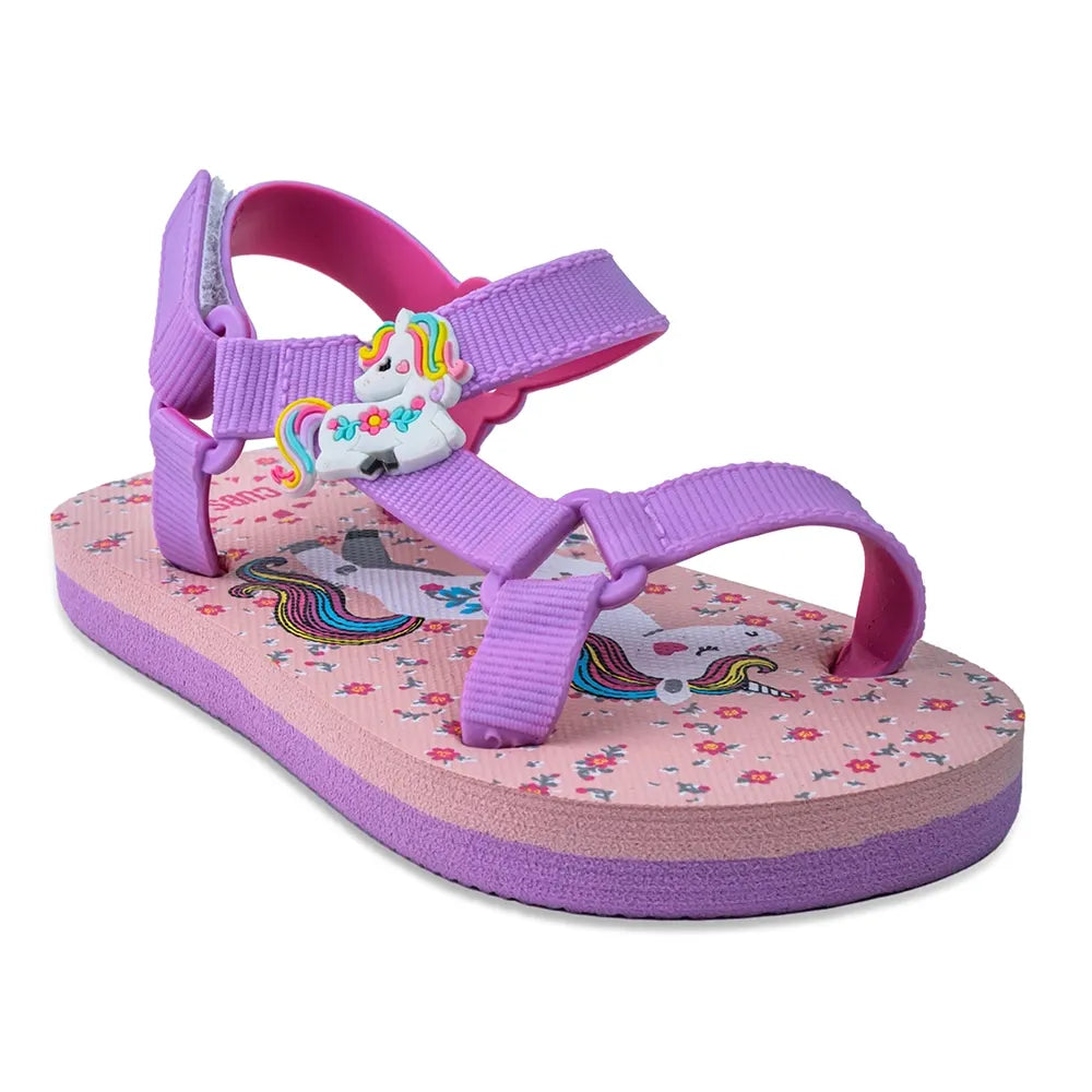 Baby Girls Rubber Sandal – Purple with Unicorn Print