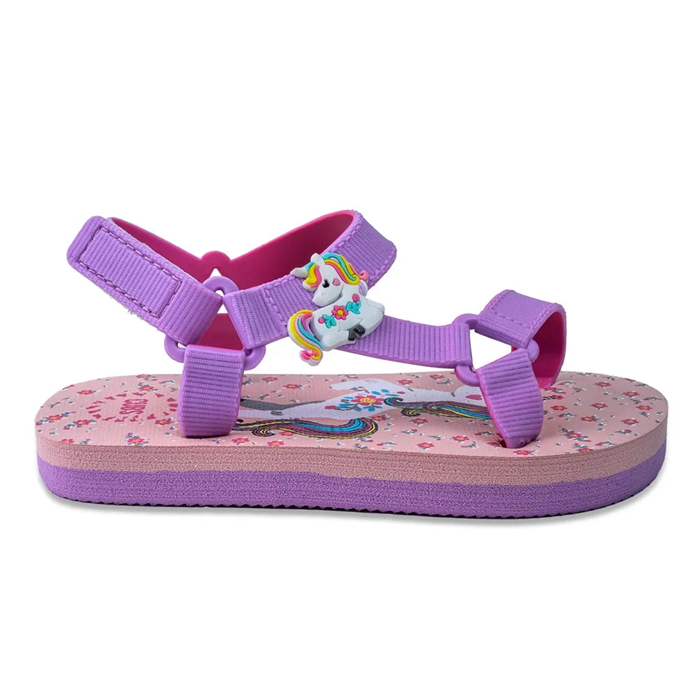 Baby Girls Rubber Sandal – Purple with Unicorn Print