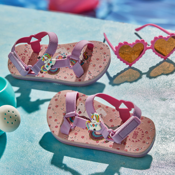 Baby Girls Rubber Sandal – Purple with Unicorn Print