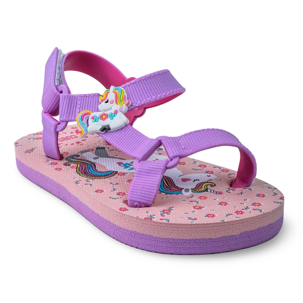 Baby Girls Rubber Sandal – Purple with Unicorn Print