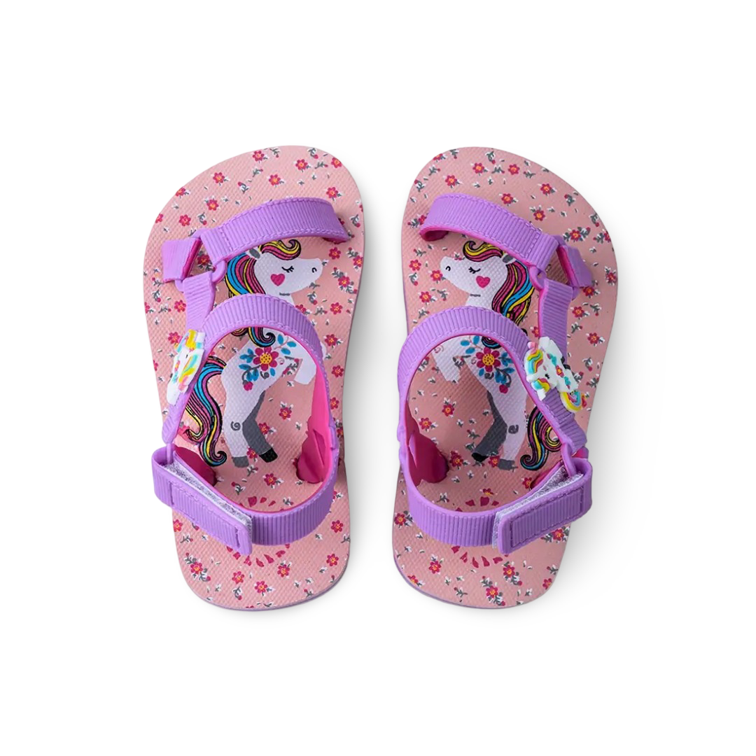 Baby Girls Rubber Sandal – Purple with Unicorn Print