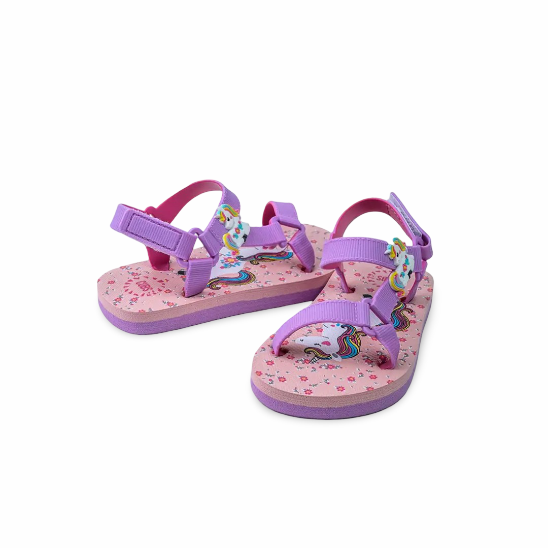 Baby Girls Rubber Sandal – Purple with Unicorn Print