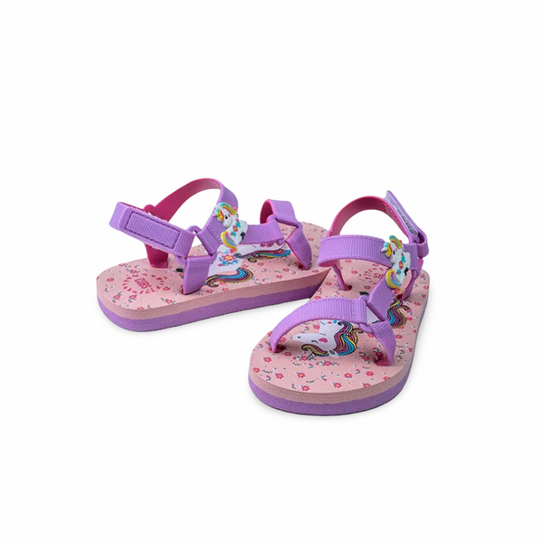 Baby Girls Rubber Sandal – Purple with Unicorn Print