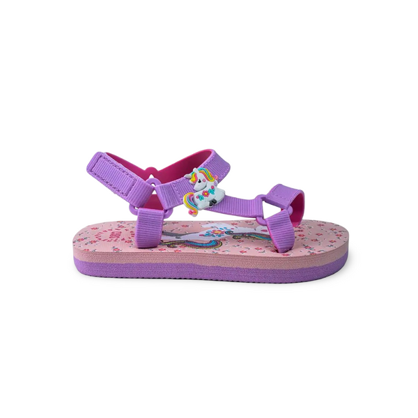 Baby Girls Rubber Sandal – Purple with Unicorn Print