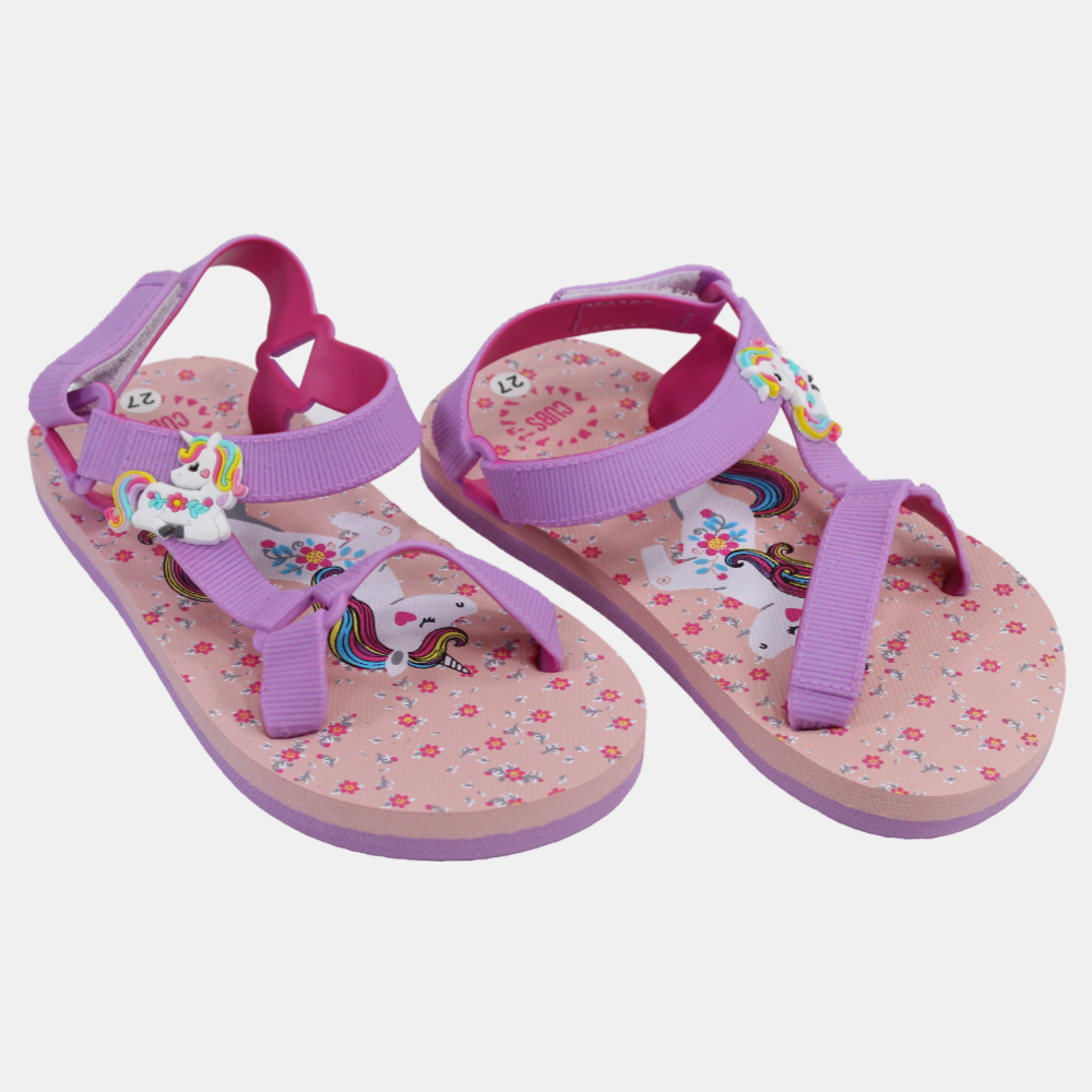 Baby Girls Rubber Sandal – Purple with Unicorn Print