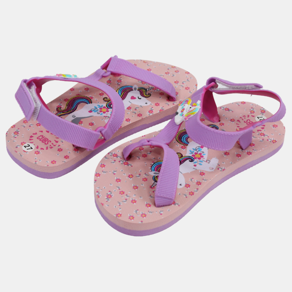 Baby Girls Rubber Sandal – Purple with Unicorn Print