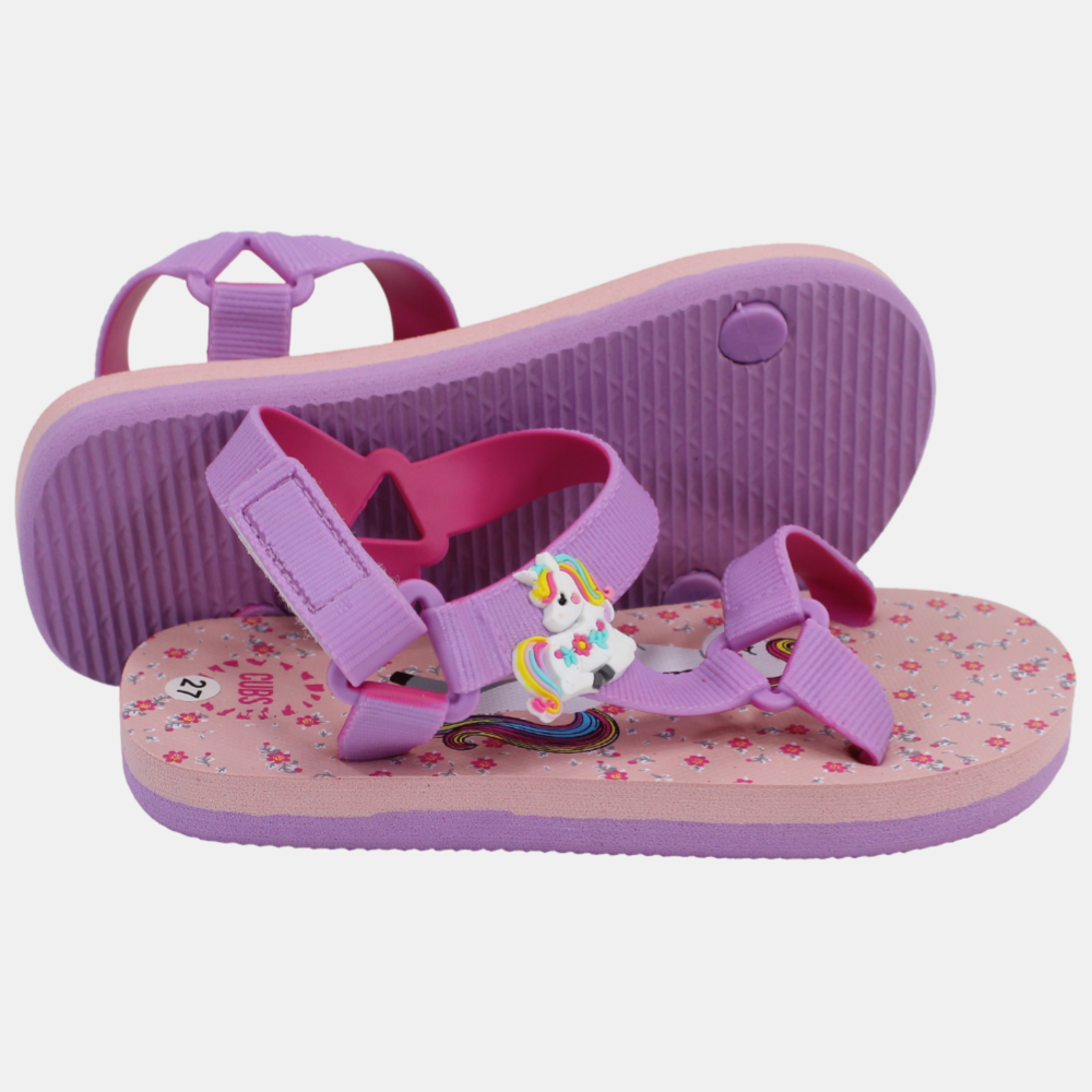 Baby Girls Rubber Sandal – Purple with Unicorn Print