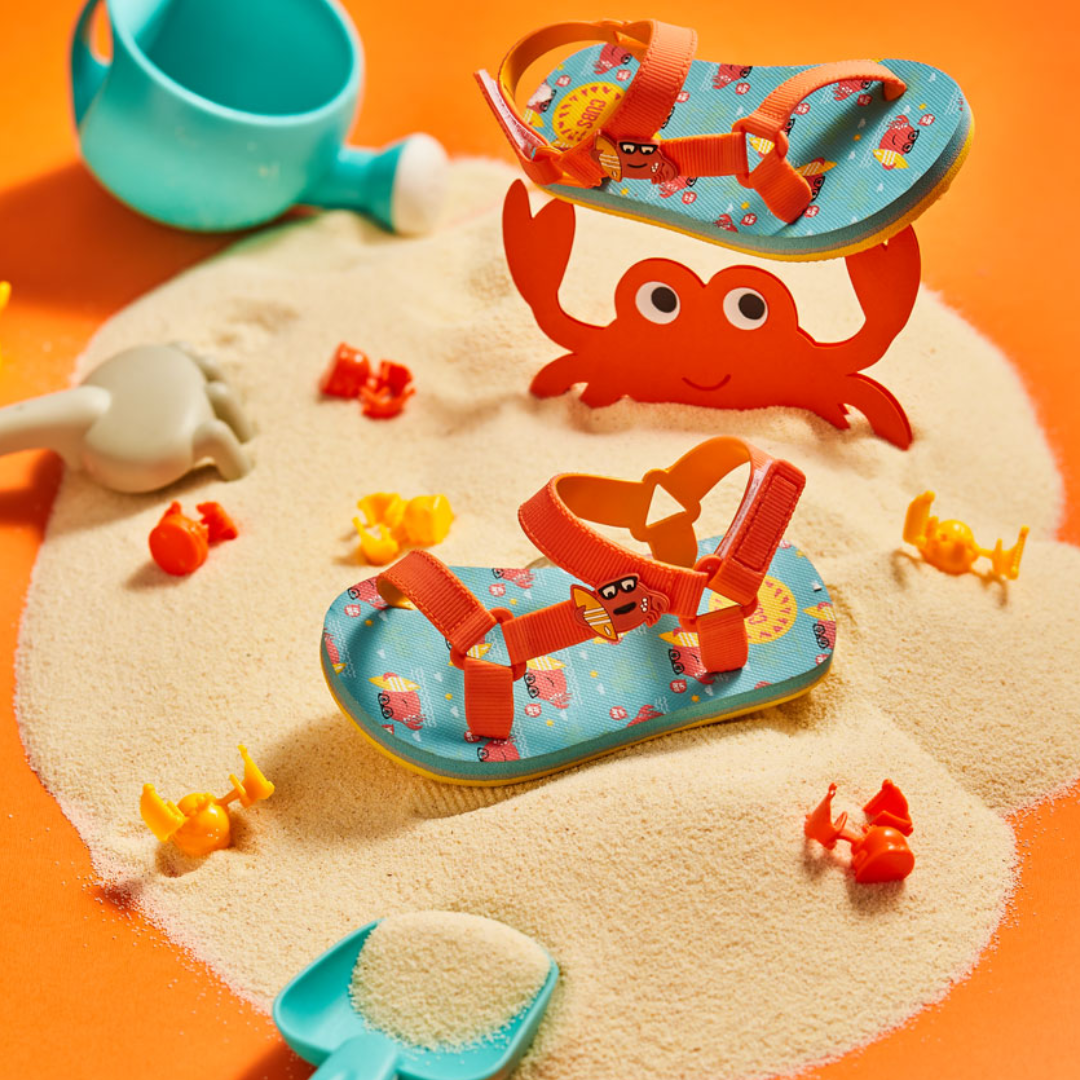 Baby Boys Rubber Sandal – Orange with Crab Print