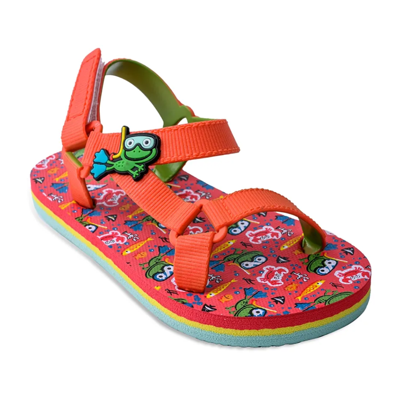 Baby Boys Rubber Sandal – Red with Frog Print