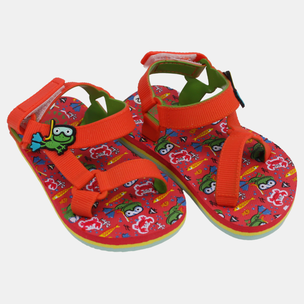 Baby Boys Rubber Sandal – Red with Frog Print