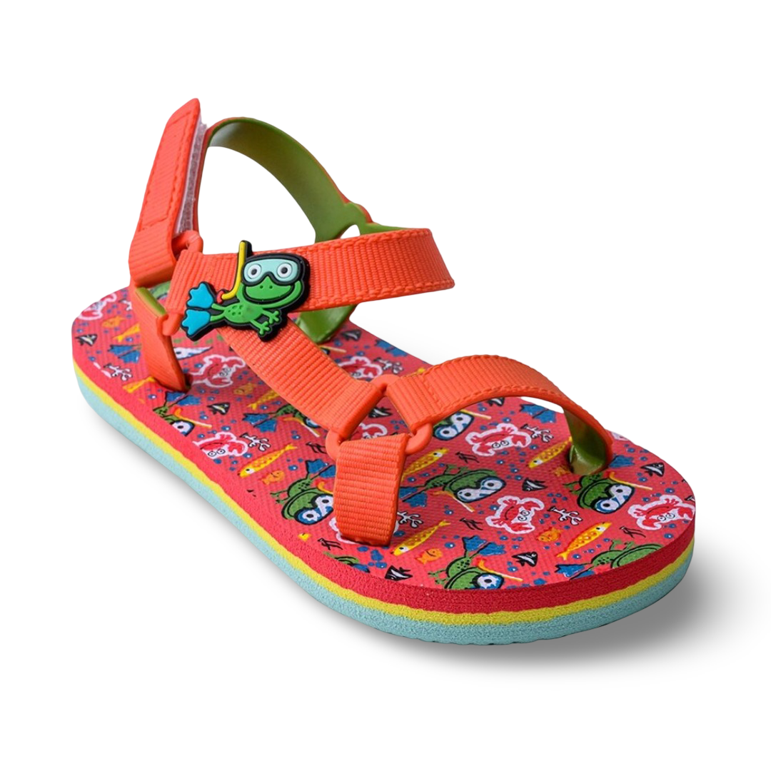 Baby Boys Rubber Sandal – Red with Frog Print