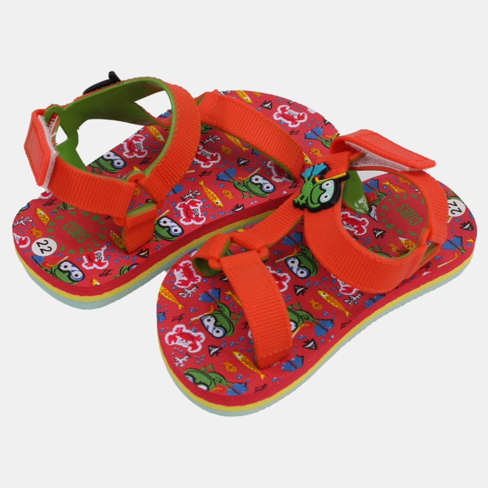 Baby Boys Rubber Sandal – Red with Frog Print