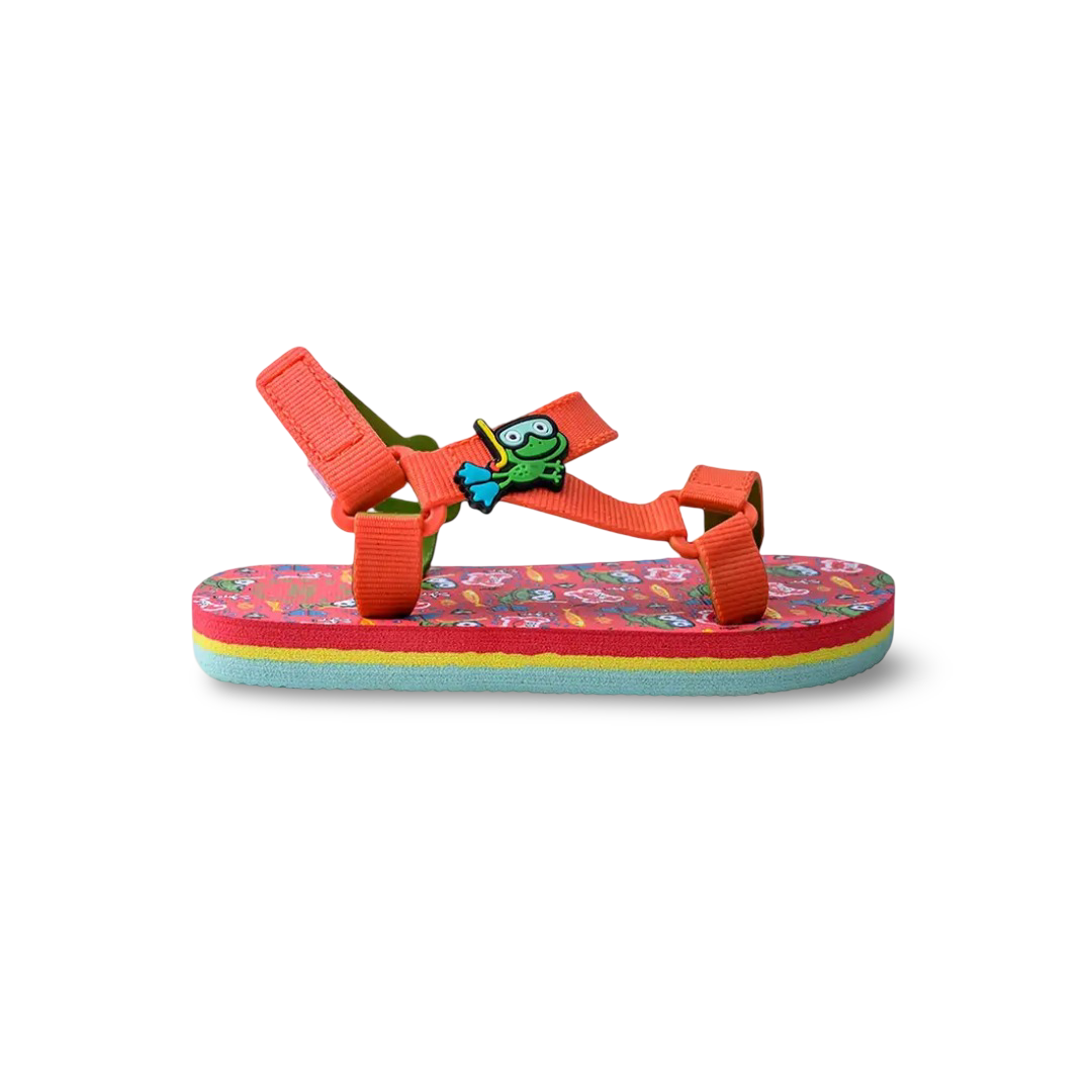 Baby Boys Rubber Sandal – Red with Frog Print