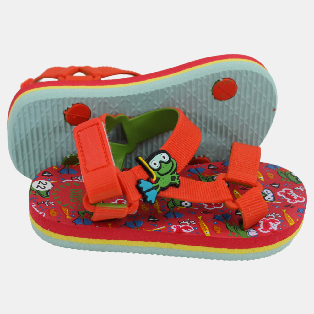 Baby Boys Rubber Sandal – Red with Frog Print