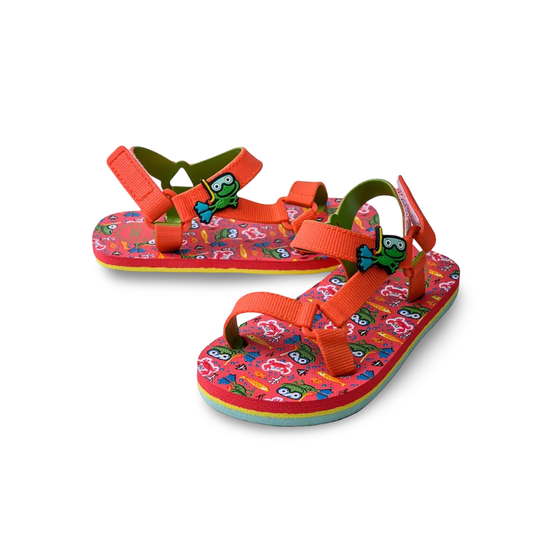 Baby Boys Rubber Sandal – Red with Frog Print