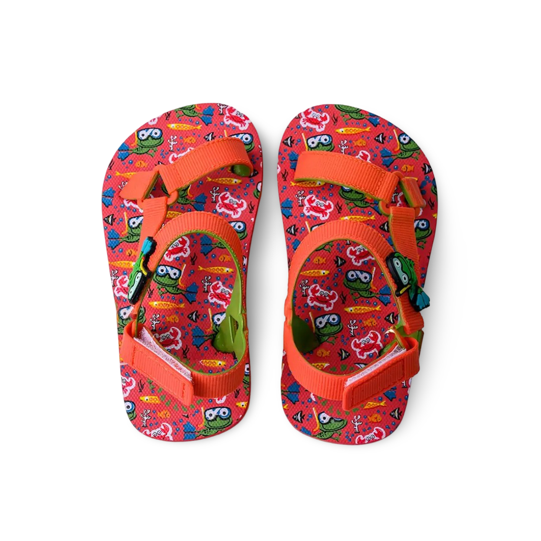 Baby Boys Rubber Sandal – Red with Frog Print