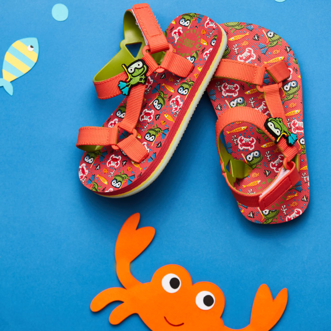 Baby Boys Rubber Sandal – Red with Frog Print