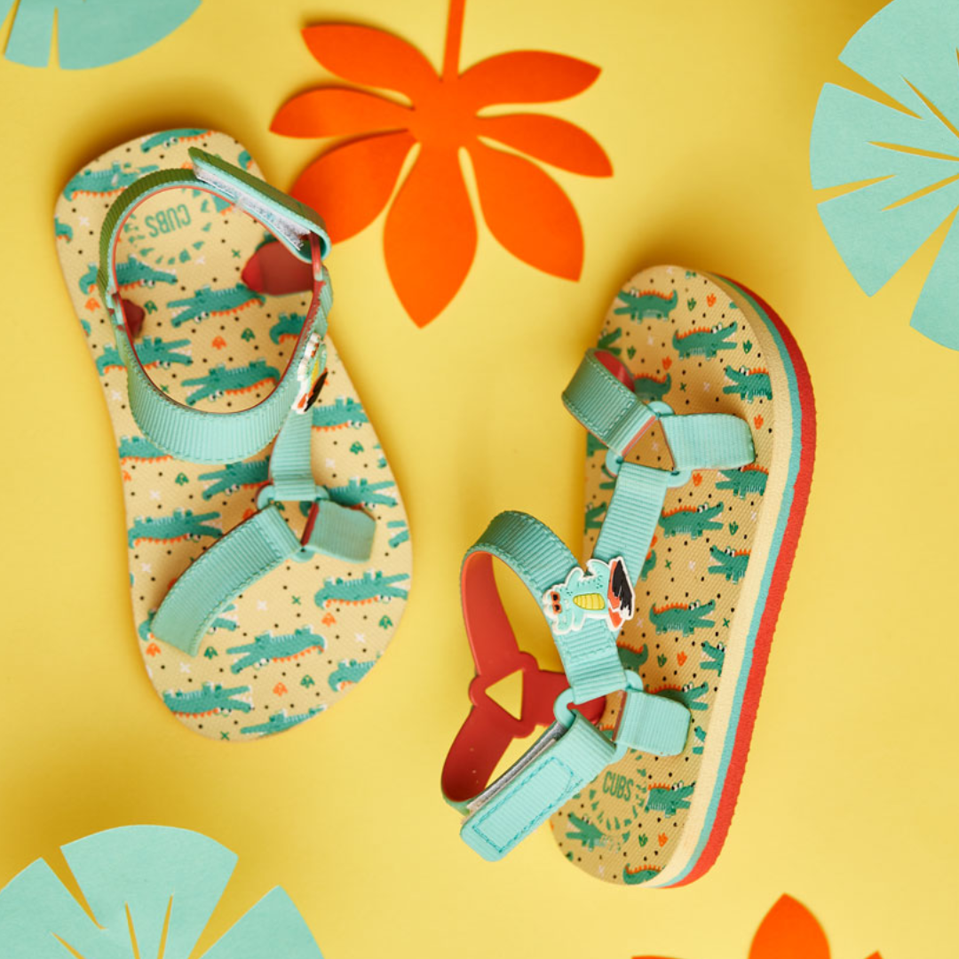 Baby Girls Rubber Sandal – Aqua with Crocodile Print