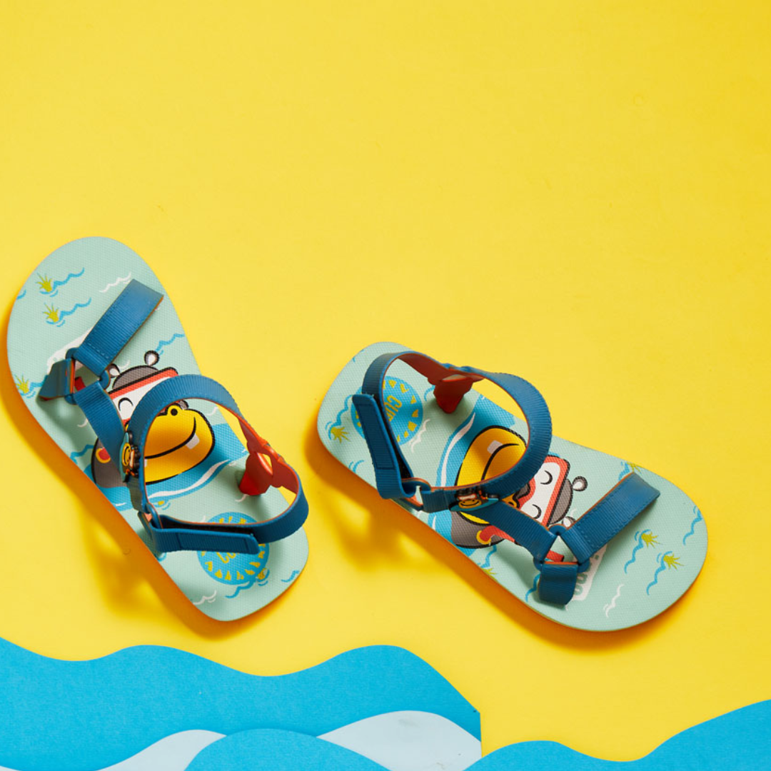 Boys Rubber Sandal – Blue with Hippo Print