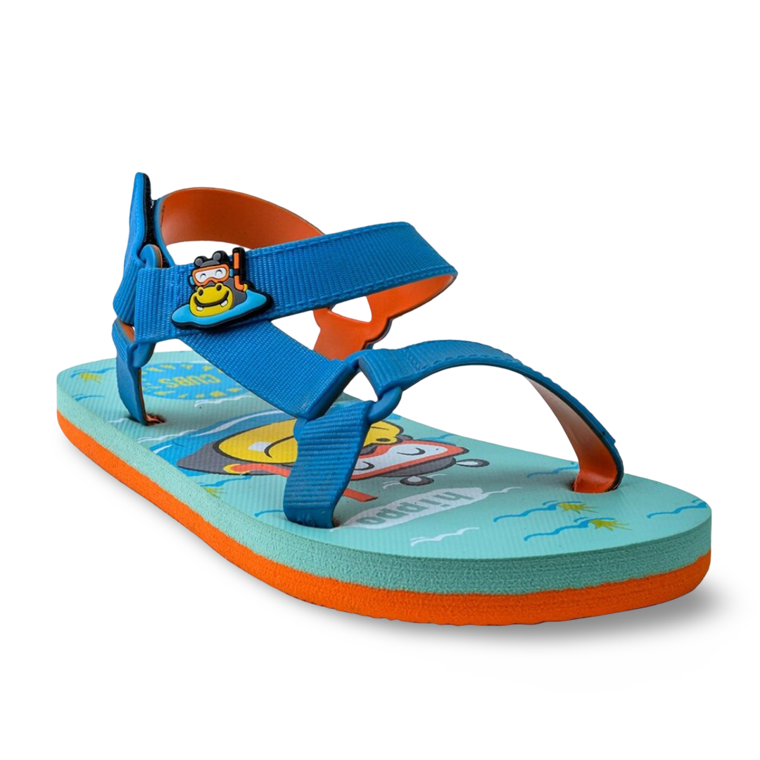Boys Rubber Sandal – Blue with Hippo Print