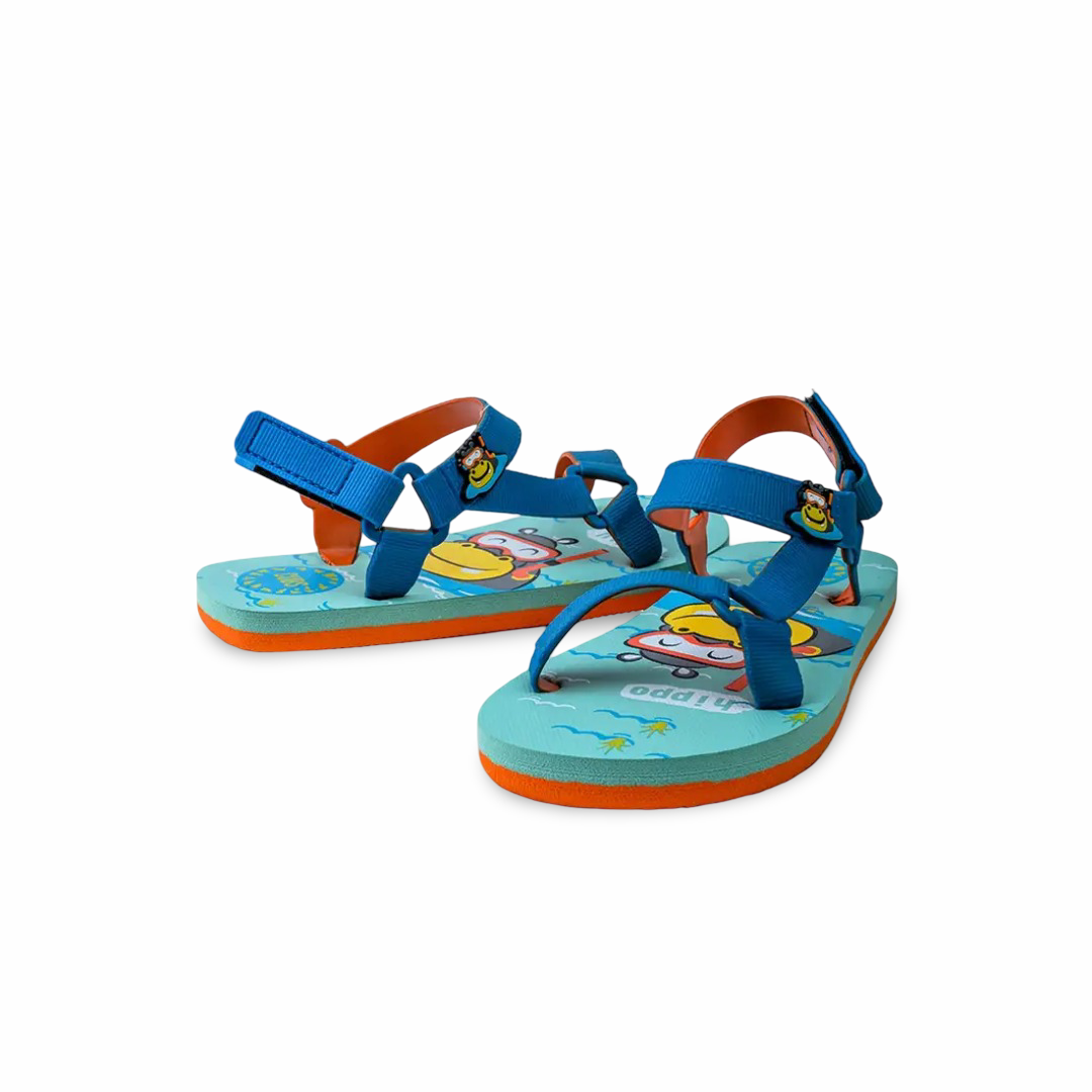 Boys Rubber Sandal – Blue with Hippo Print
