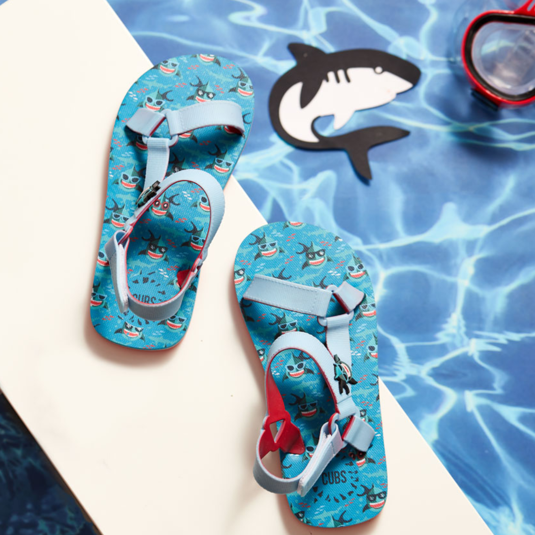 Boys Rubber Sandal – Baby Blue with Funny Shark Print