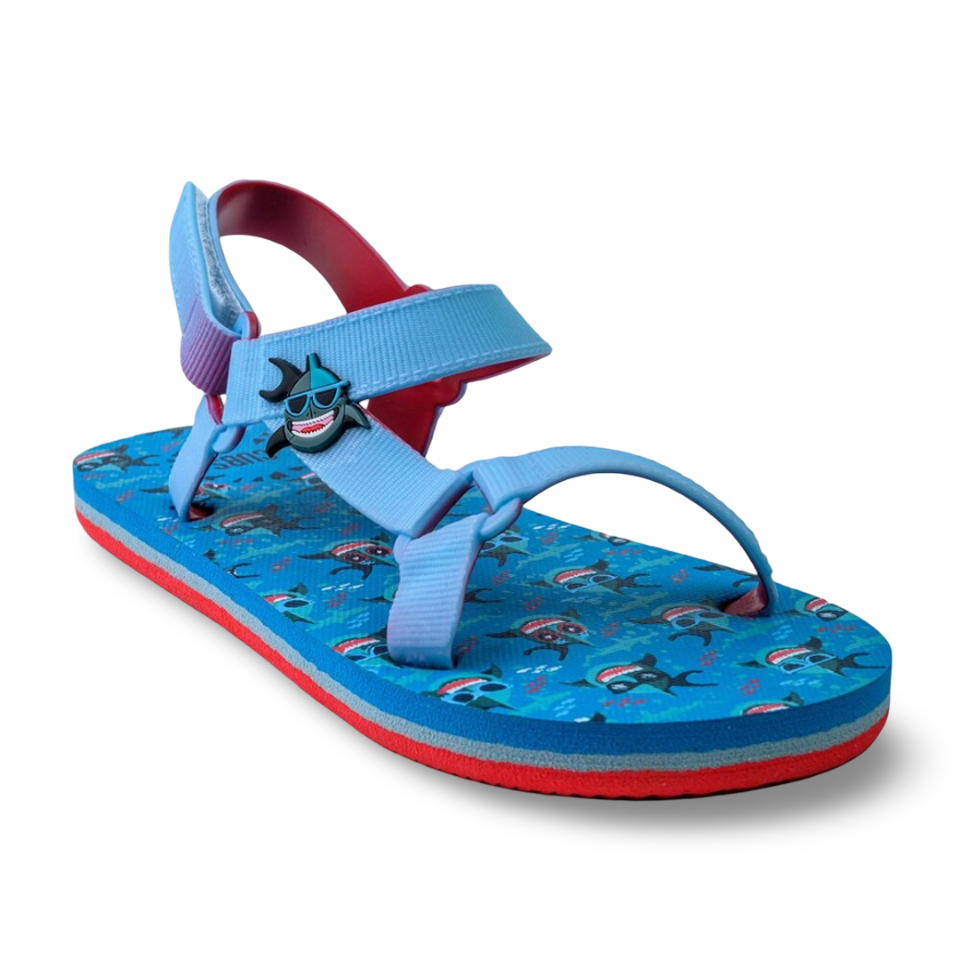 Boys Rubber Sandal – Baby Blue with Funny Shark Print