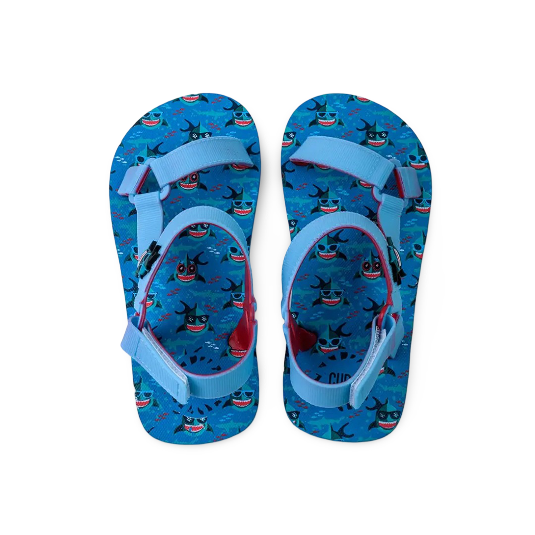 Boys Rubber Sandal – Baby Blue with Funny Shark Print