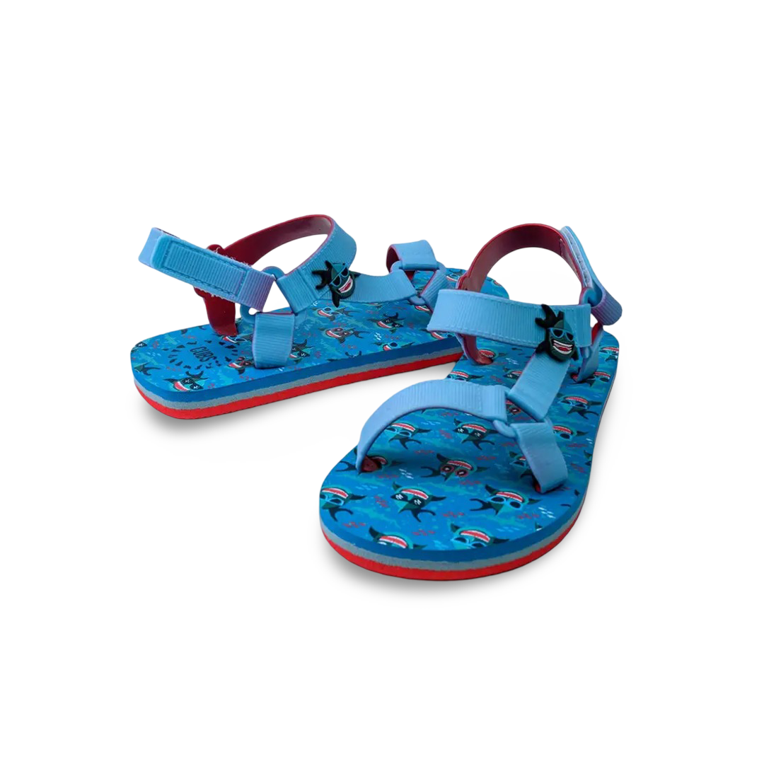 Boys Rubber Sandal – Baby Blue with Funny Shark Print