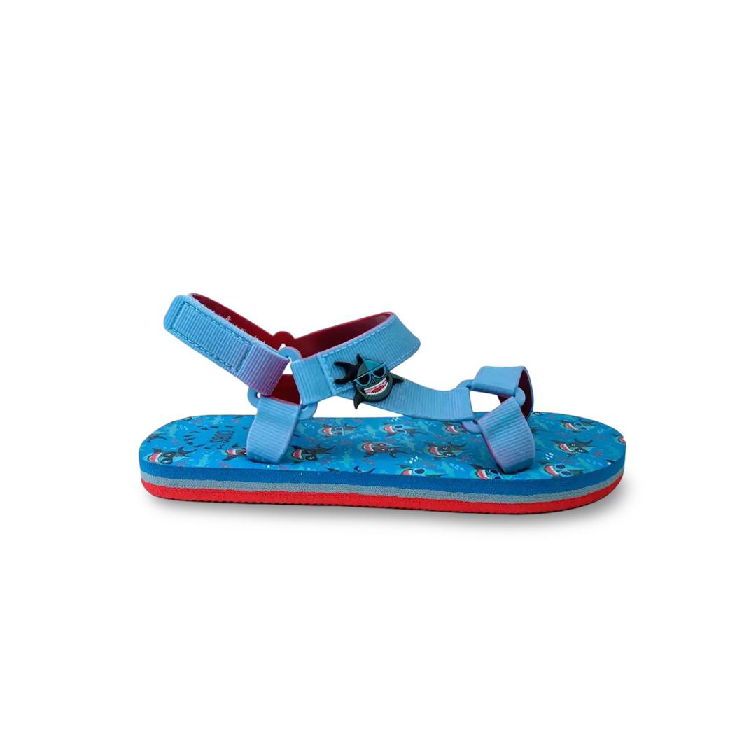 Boys Rubber Sandal – Baby Blue with Funny Shark Print