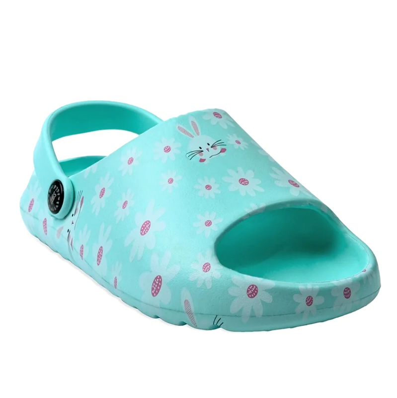 Girls Rubber Sandals – Aqua with Bunny Design