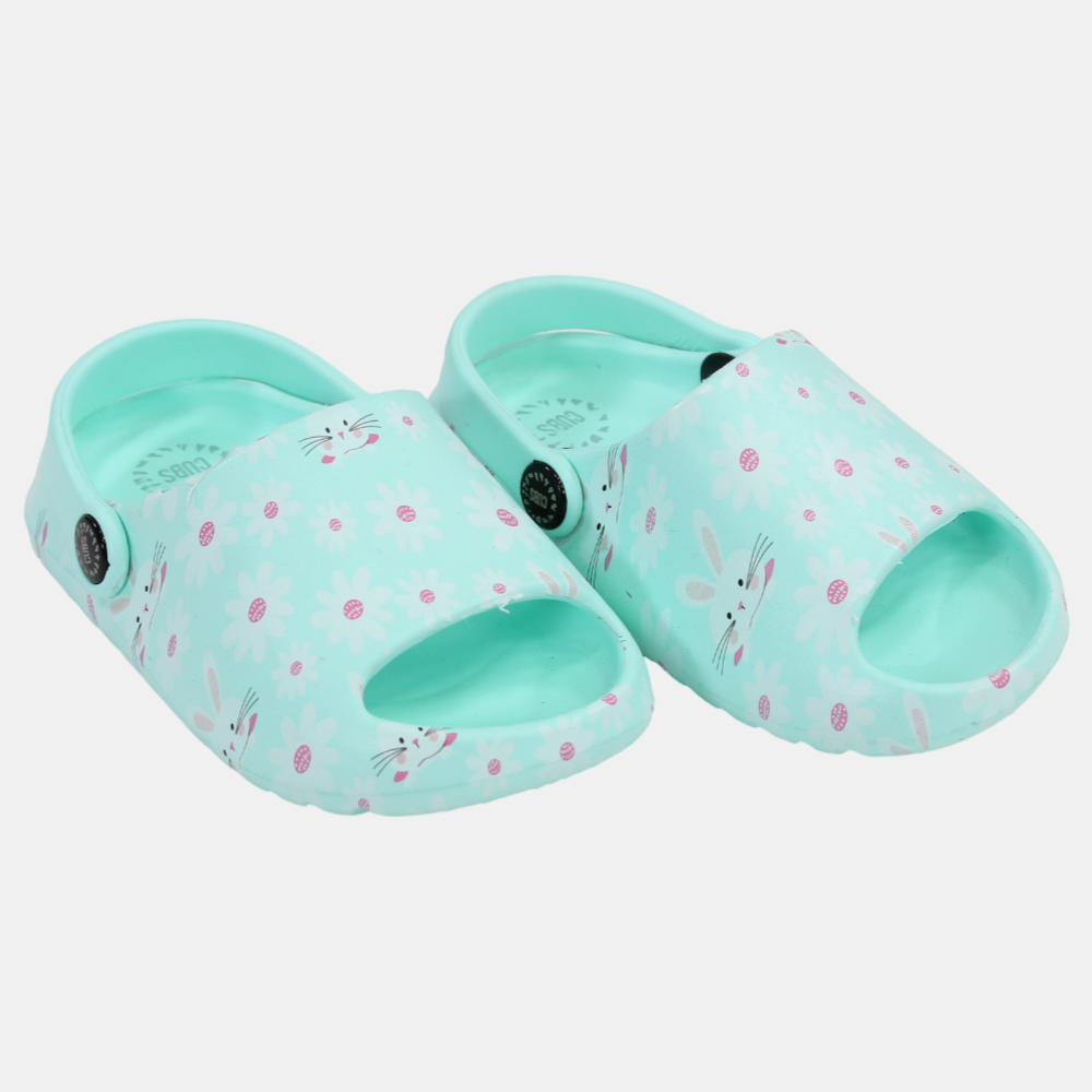 Girls Rubber Sandals – Aqua with Bunny Design