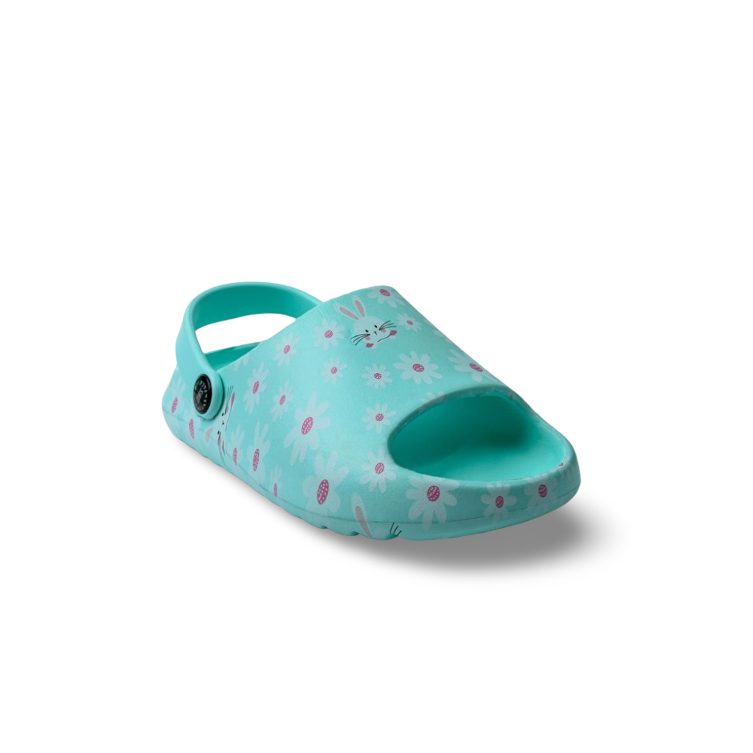 Girls Rubber Sandals – Aqua with Bunny Design