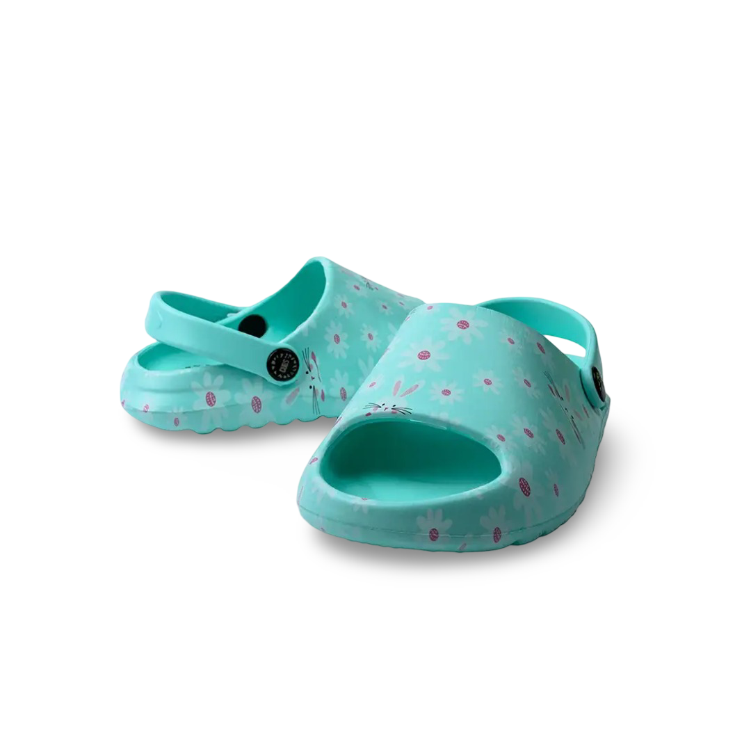 Girls Rubber Sandals – Aqua with Bunny Design