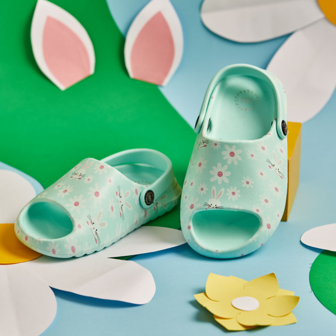 Girls Rubber Sandals – Aqua with Bunny Design