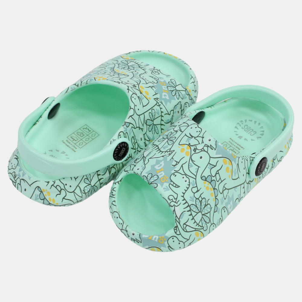 Unisex Rubber Sandals – Aqua with Dino Doodles