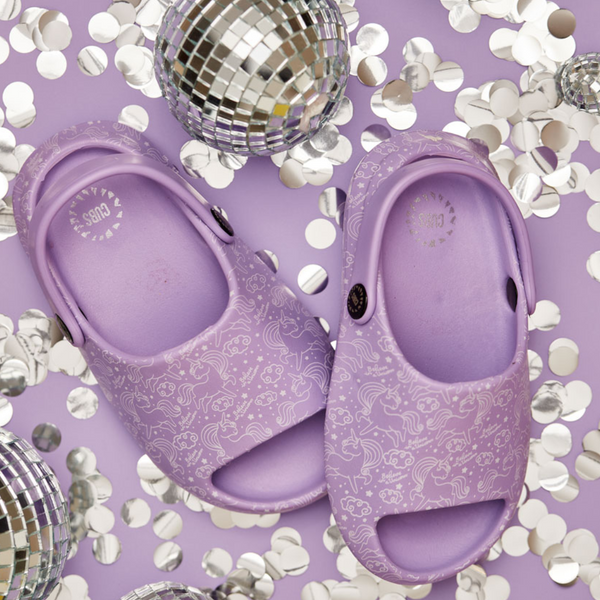 Girls Rubber Sandals – Purple with Unicorn Doodles