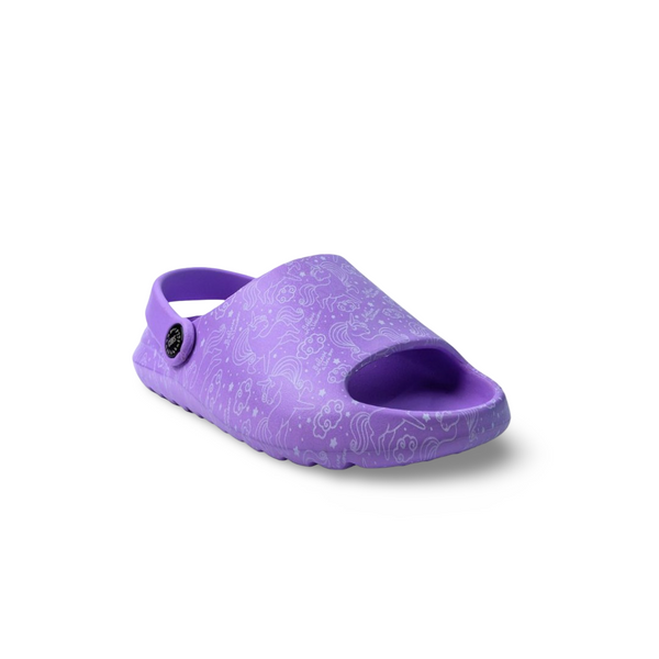 Girls Rubber Sandals – Purple with Unicorn Doodles